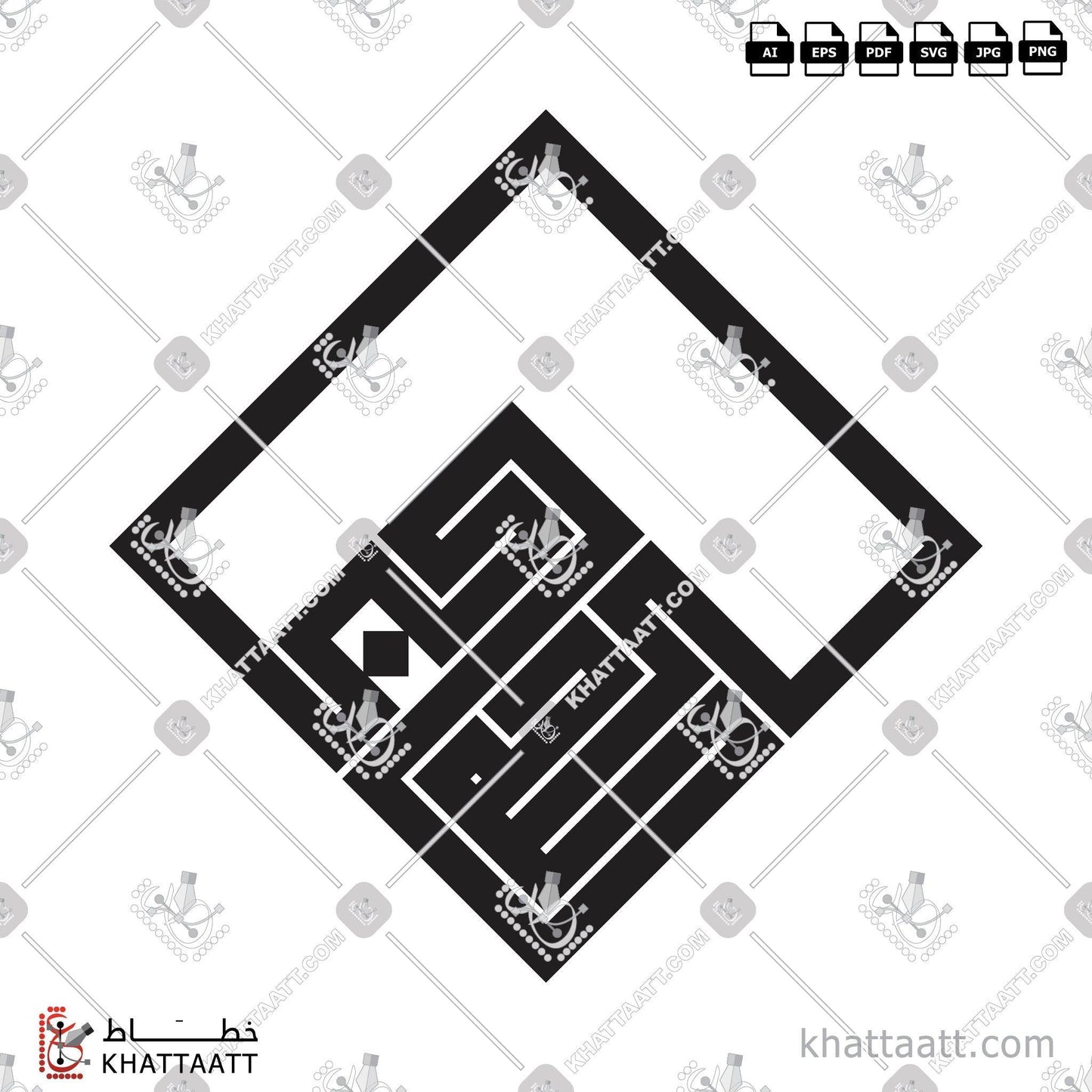 Allah, Allahu Akbar, Arabic Calligraphy Vector, Kufi Script, Square & Rectangle Shape, Square Kufic Script, Tasbih, الخط العربي, الخط الكوفي, الخط الكوفي المربع, الله, الله أكبر, الله جل جلاله, الله عز وجل KHATTAATT
