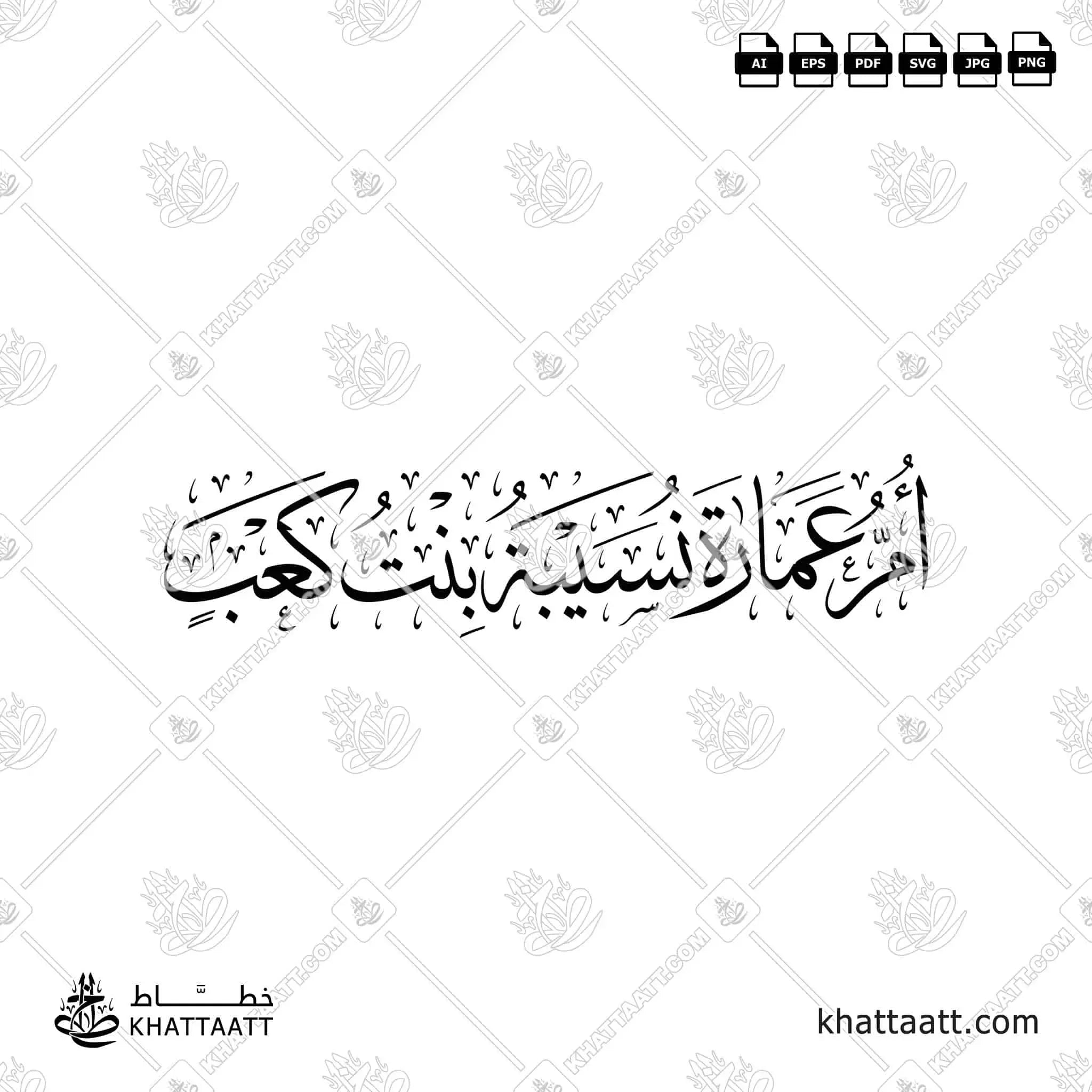 أم عمارة نسيبة بنت كعب - خط الثلث - تصميم خط عربي فيكتور - Umm Umarah - Thuluth Script - Arabic Calligraphy Vector
