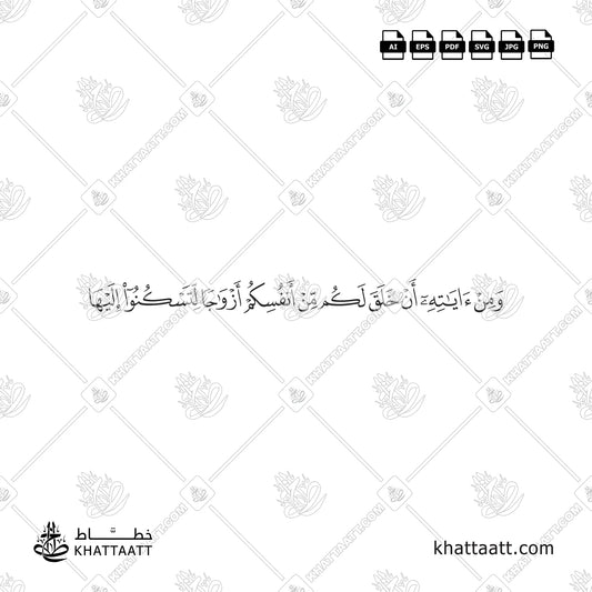 ومن آياته أن خلق لكم من أنفسكم أزواجا لتسكنوا إليها - خط النسخ